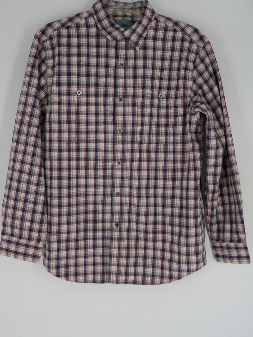 L.L. Bean Men's Canvas Red White Blue 100% Cotton LS Plaid Shirt Size Medium EUC